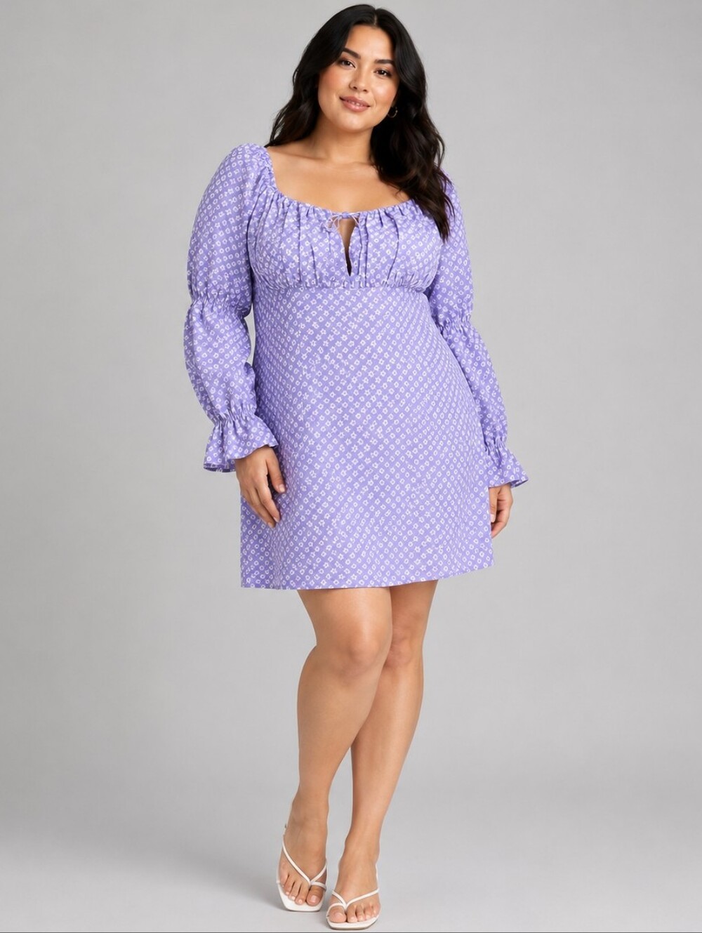 H&M Divided Purple Floral Puff Sleeve Mini Dress XL Summer Cottagecore